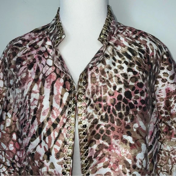 NWT CHICO'S Bernita Animal Pattern Caliente Coral Open Jacket - Picture 10 of 13